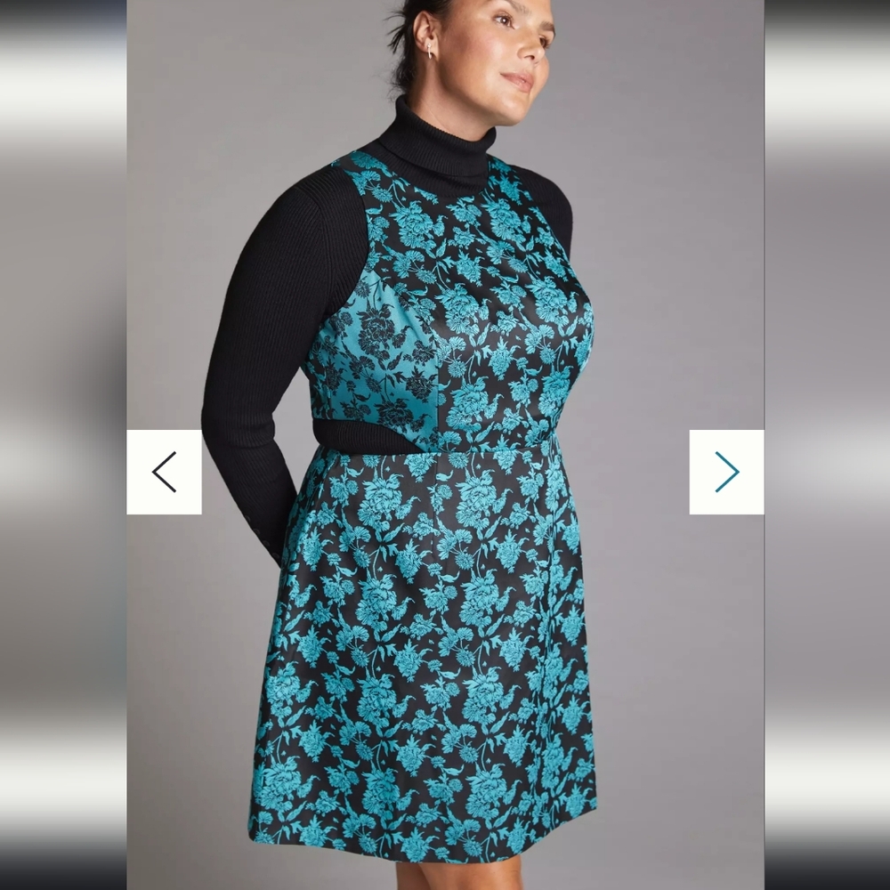 Anthropologie Hutch Blue Black Floral Jacquard Cut-Out Mini Dress Size 12P